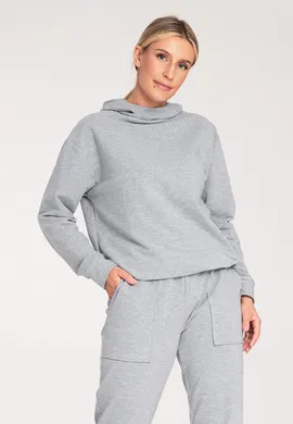 Bluza damska z kapturem - szara bluza damska M1034 rozmiar L