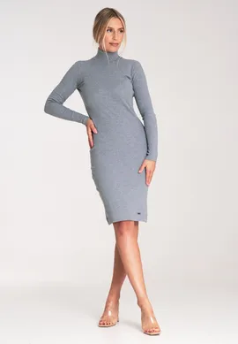 Elegancka sukienka bawełniana - sukienka z golfem - M1042 szara rozmiar L