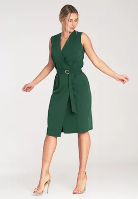Elegancka sukienka midi - Sukienka midi z paskiem - zielona sukienka M1066 rozmiar L