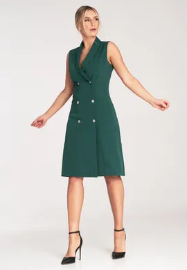 Żakietowa sukienka midi - elegancka sukienka z guzikami - zielona sukienka M1067 rozmiar L