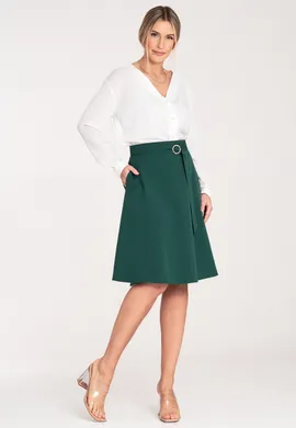 Spódnica midi - Spódnica z paskiem z klamrą - spódnica zielona M1074 rozmiar L