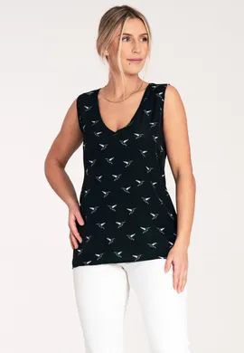 Elegancka bluzka bez rękawów - bluzka we wzór - granatowa bluzka M1076 rozmiar L
