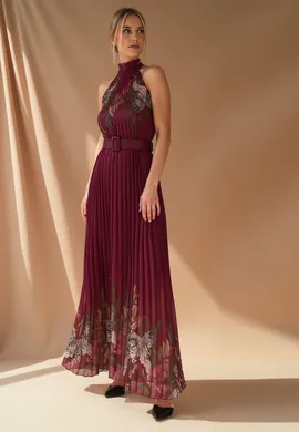 Plisowana sukienka maxi - elegancka bordowa sukienka - M1091 rozmiar Uniwersalny
