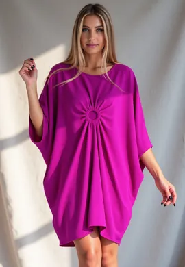 Elegancka sukienka oversize - Luźna sukienka elegancka - Fuksja sukienka M1127 Uniwersalny