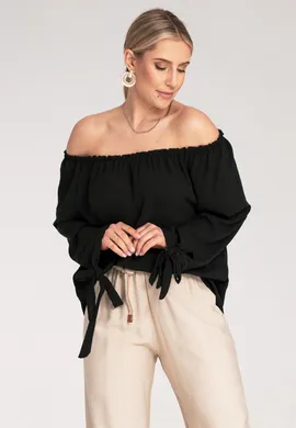 Bluzka hiszpanka - Bluzka z długim rękawem - Bluzka boho - Czarna bluzka M1133 r. Uniwersalny