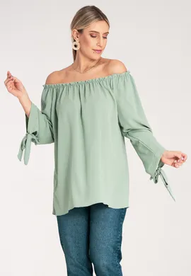 Bluzka hiszpanka - Bluzka z długim rękawem - Bluzka boho - Miętowa bluzka M1133 r. Uniwersalny