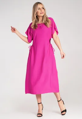 Luźna sukienka elegancka - Prosta elegancka sukienka midi - Fuksja sukienka M1183 r. Uniwersalny
