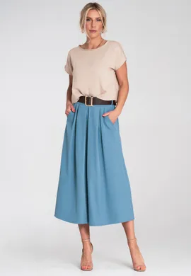 Elegancka spódnica z kieszeniami - Spódnica z paskiem - Niebieska M1201 r. L/XL