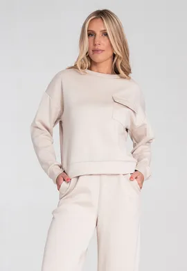 Elegancka bluza damska bez kaptura - Bluza z kieszenią - Beżowa M1202 r. L/XL