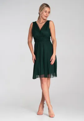 Elegancka sukienka wieczorowa - Koktajlowa sukienka z siatki - Zielona M1207 r. L/XL
