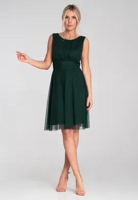 Elegancka sukienka z dekoltem na plecach - Sukienka z siateczką - Zielona M1208 r. L/XL