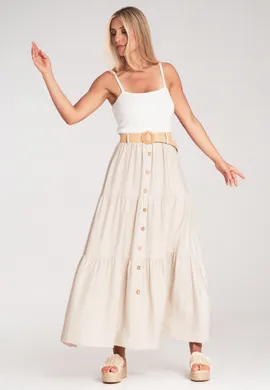 Spódnica z guzikami z przodu - Letnia spódnica maxi - Beżowa M1222 r. L/XL