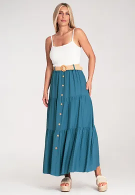 Spódnica z guzikami z przodu - Letnia spódnica maxi - Niebieska M1222 r. L/XL