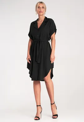Szmizjerka koszulowa - Sukienka szmizjerka elegancka - Czarna sukienka M1224 r. L/XL
