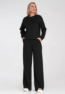 Dres damski komplet - Dresy damskie szerokie nogawki - Czarny komplet M1249 r. L