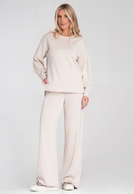 Elegancki dres damski - Komplet bluza i spodnie - Beżowy M1250 r. L