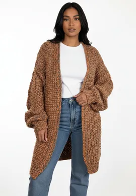 Kardigan gruby splot - Narzutka kardigan - Pomarańczowy sweter M1277 r. L