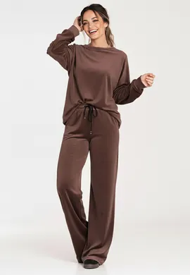 Dres welurowy damski - Komplet dresowy welurowy - Brązowy komplet welurowy Model M1284 size L