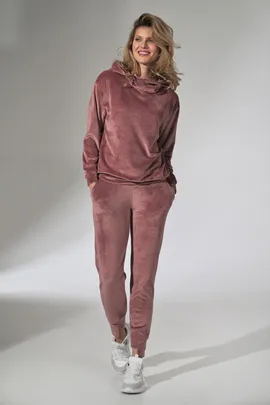 Komplet dresowy damski - Welurowy dres damski - Różowy komplet dresowy M1287 rozmiar L