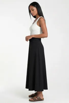 Spódnica dresowa maxi rozkloszowana z wysokim stanem casual - M1318, czarny, L