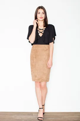 Elegancka zamszowa spódnica midi w kolorze brązowym M460 rozmiar XL