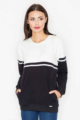 Bluza bawełniana damska - bluza bawełniana damska bez kaptura czarna-ecru M511 rozmiar L
