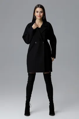 Czarny elegancki płaszcz damski z guzikami M625 rozmiar L/XL