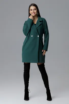 Elegancki zielony płaszcz damski na zimę z guzikami M625 rozmiar L/XL