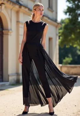 Elegancki kombinezon damski - czarny kombinezon M717 rozmiar L