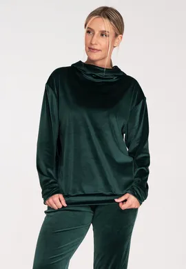 Bluza welurowa damska - bluza damska z kapturem zielona M745 rozmiar L