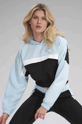 Krótka bluza ze ściągaczem - bluza z kapturem czarno-niebieska M757 rozmiar XL