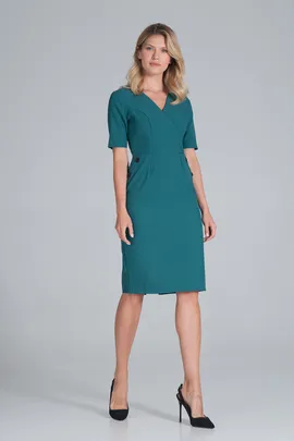 Elegancka sukienka ołówkowa z krótkim rękawem zielona - M851 rozmiar L