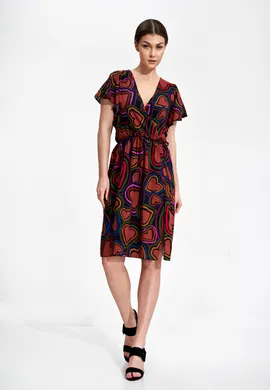 Sukienka boho z rozcięciem wzór w serca - M873 rozmiar L/XL