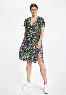 Sukienka boho z rozcięciem w kwiaty - M873 rozmiar L/XL