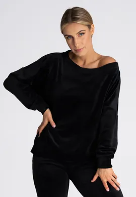 Bluza welurowa bez kaptura - bluza welurowa damska czarna M968 rozmiar L/XL