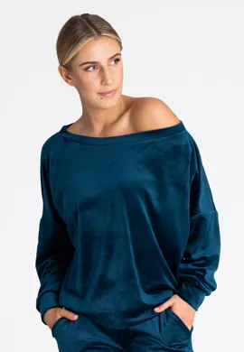 Bluza welurowa bez kaptura - bluza welurowa damska morska M968 rozmiar L/XL